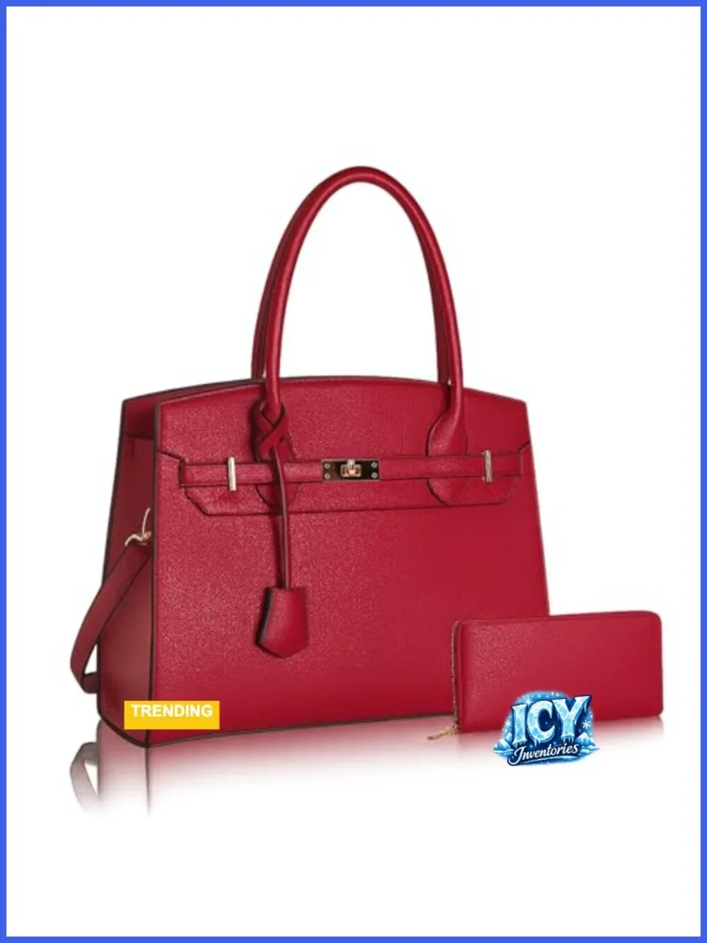 Vegan Leather Satchel Bag with Wallet, Adjustable Strap Work Tote